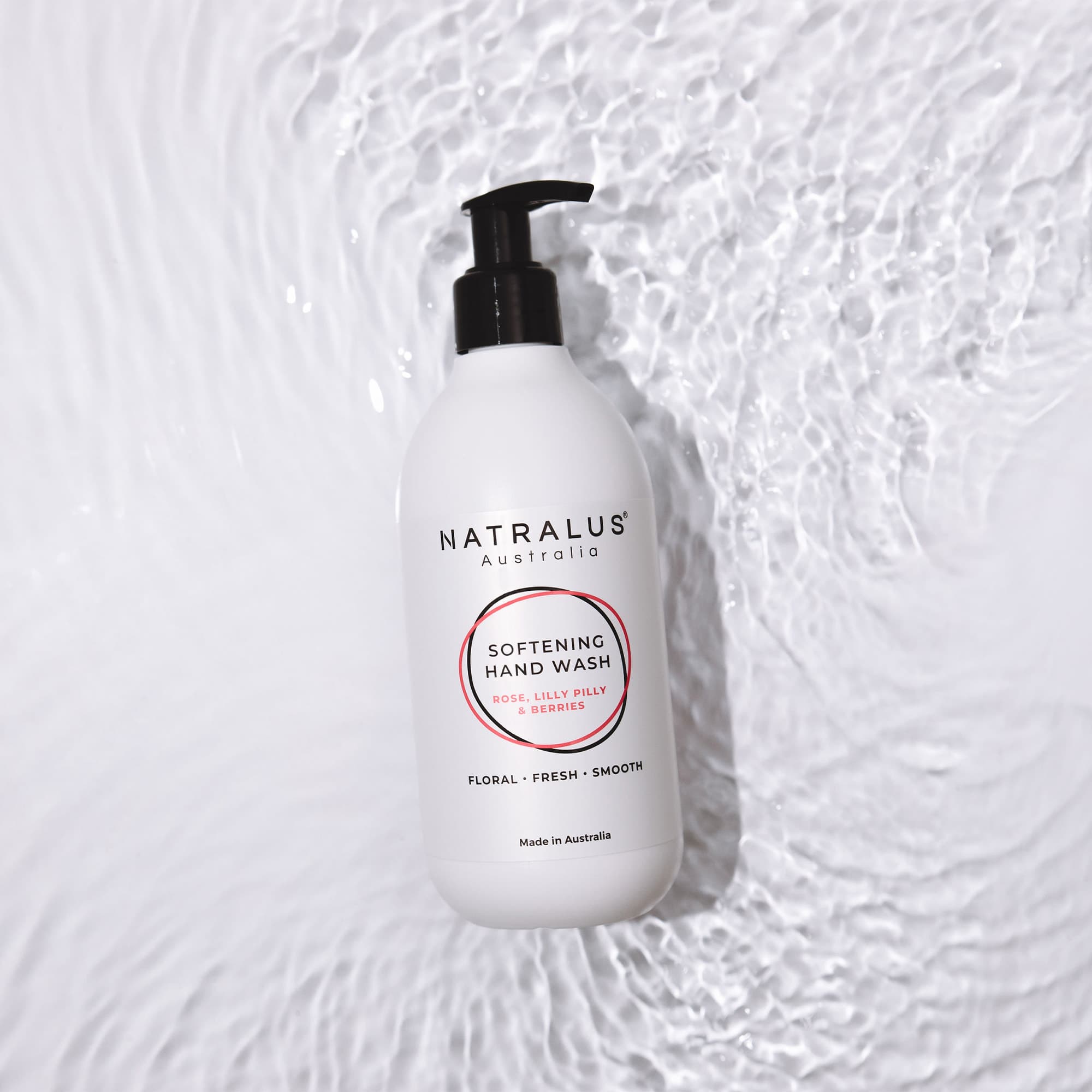 Sulfate-free softening hand wash with rose and lilly pilly fragrance for sensitive skin