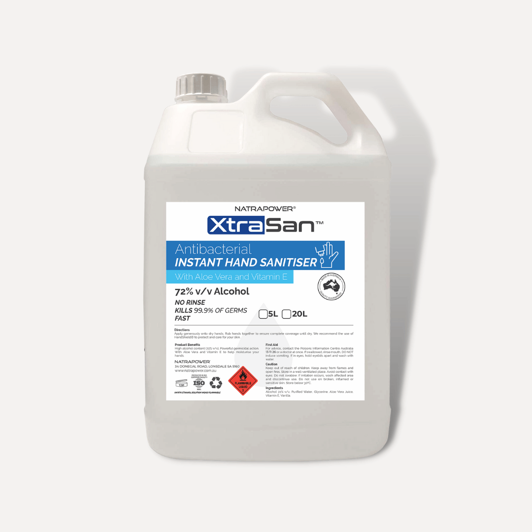 NatraPower XtraSan Anti-Bacterial Hand Sanitiser 72% Alcohol Liquid 5Ltr Refil