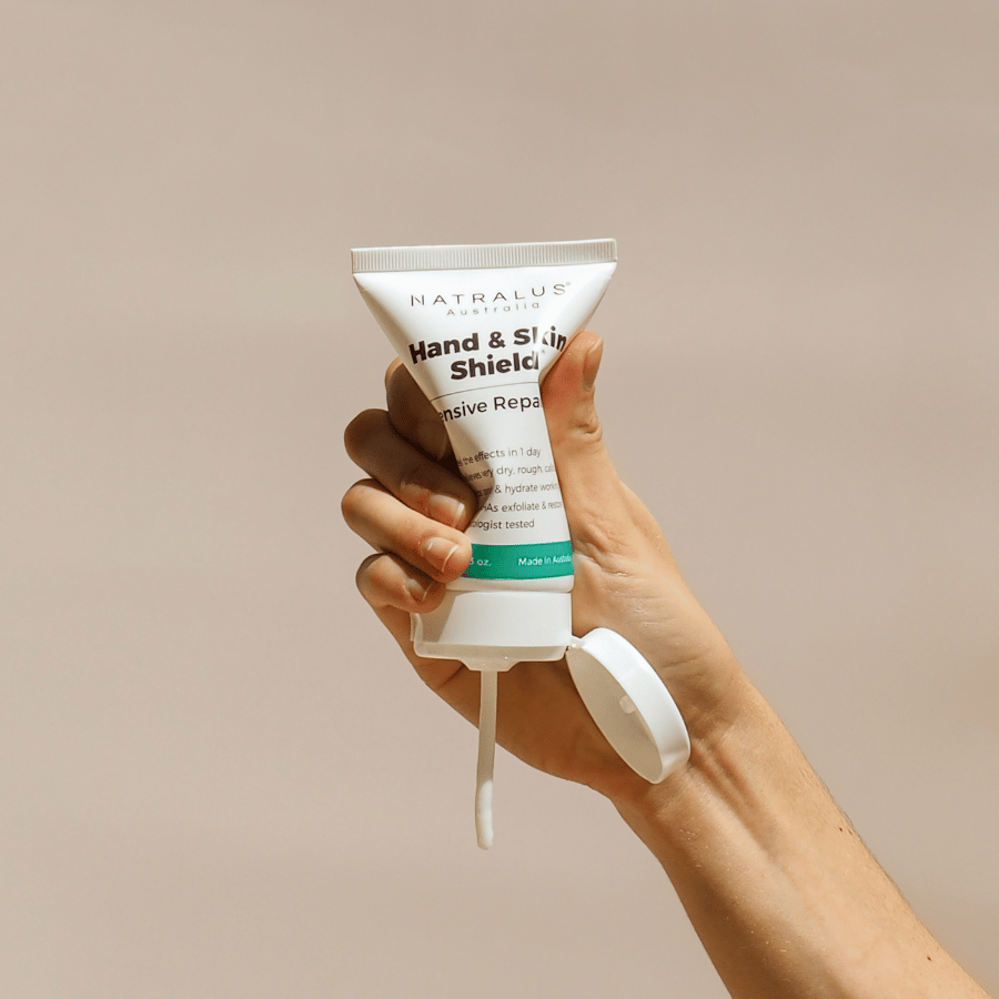 Natralus Hand &amp; Skin Shield Intensive Repair for dry, cracked hands – moisturises, restores &amp; protects hardworking Aussie skin.