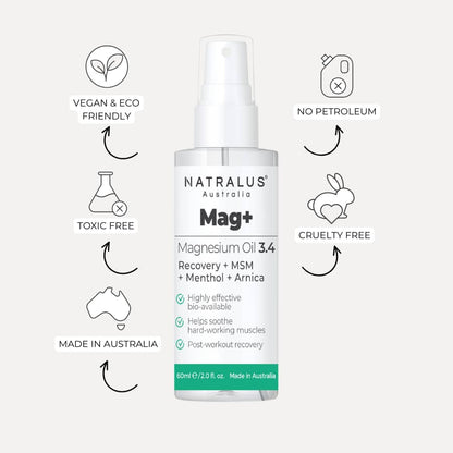 Magnesium Oil Spray 3.4 Recovery with MSM, Menthol and Arnica for muscle soreness