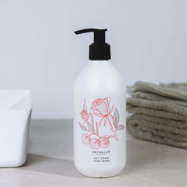 Sulfate-free softening hand wash with rose and lilly pilly fragrance for sensitive skin