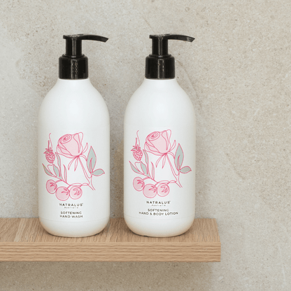 Softening hand wash and lotion duo with rose and lilly pilly