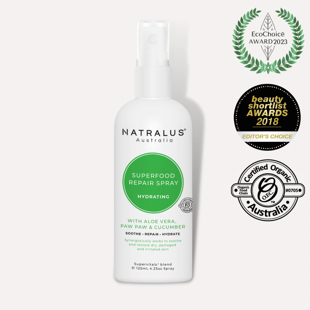 Certified Organic Aloe Vera repair spray for sunburn relief