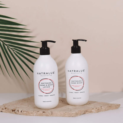 Softening hand wash and lotion duo with rose and lilly pilly
