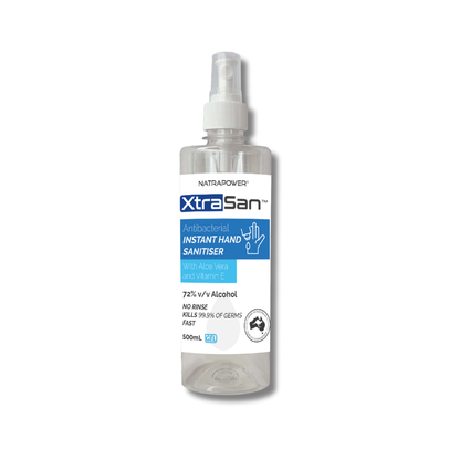 XtraSan 72% Alcohol Hand Sanitiser Gel by NatraPower – fast germ protection, moisturising with Aloe Vera &amp; Vanilla, trusted in Australia.